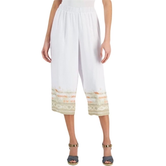 JM Collection Pants - JM Collection Petite Dyed-Hem Wide-Leg Capri Pants